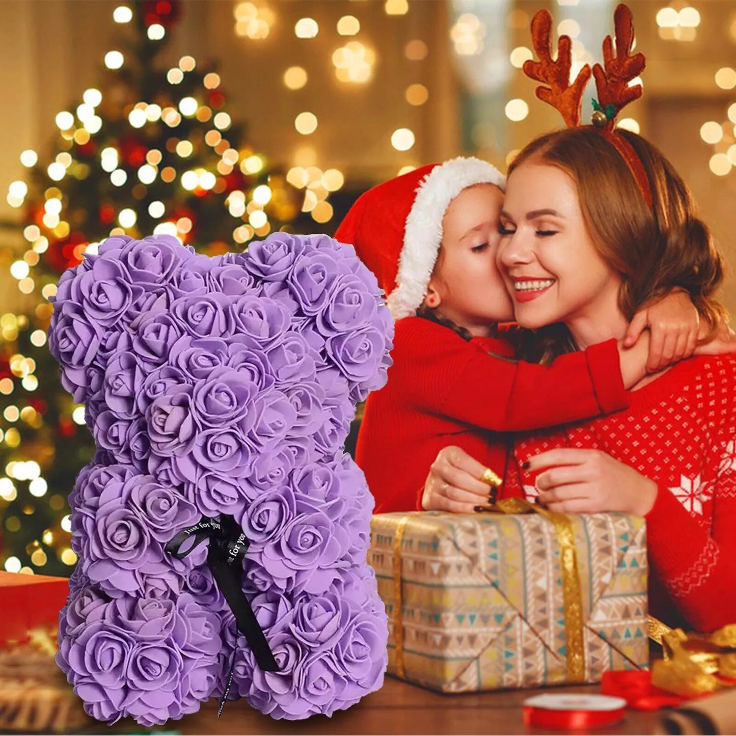 7 Inch (18cm) Immortal Rose Bear - Perfect Gift for Mother's Day, Weddings, Valentine's Day, Christmas or New Year - Creative Simulation Flower for Girlfriend.