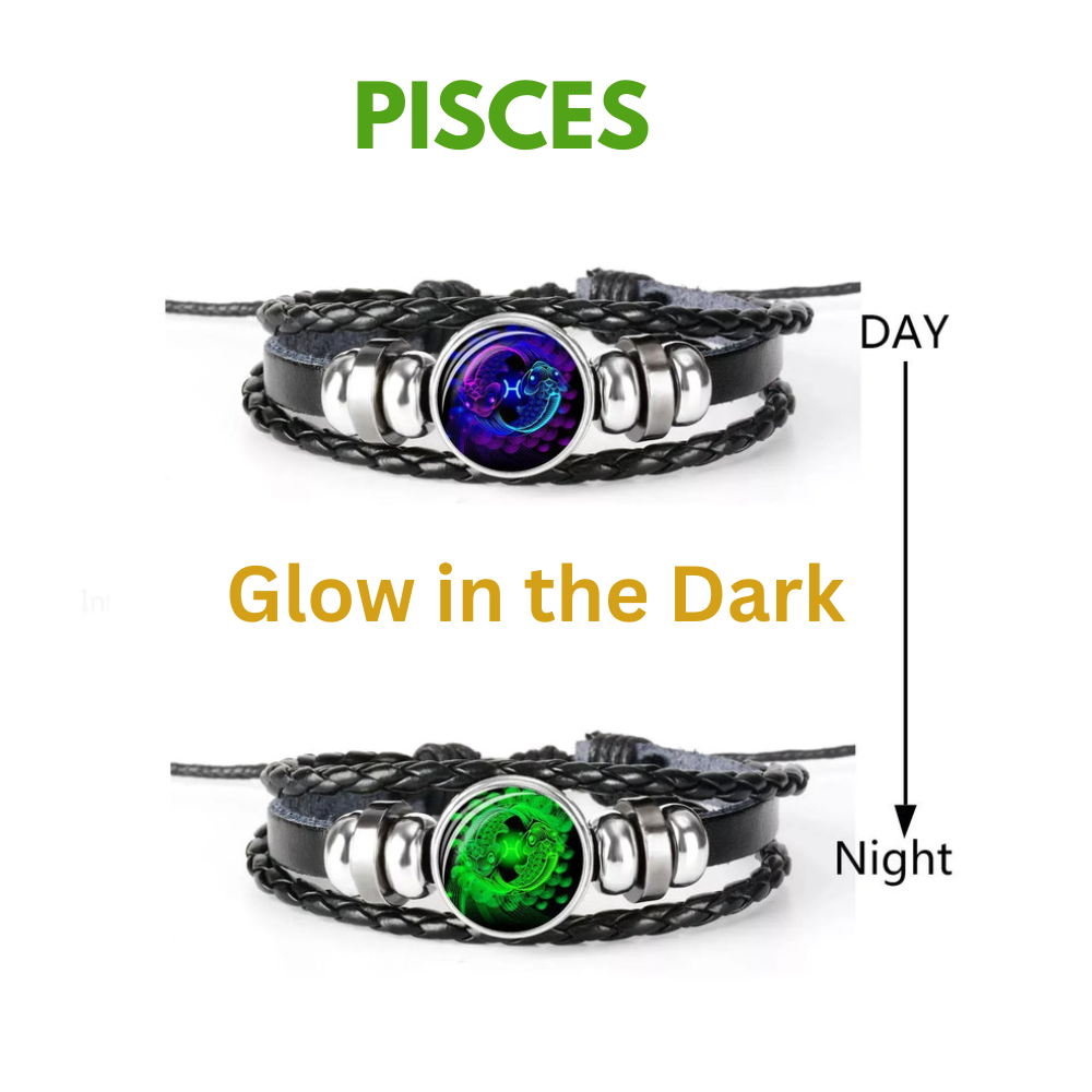 Zodiac Sign 12 Constellation Bracelet - Black Braided Leather Cancer Leo Virgo Libra  & All Signs  Woven Glass Dome Jewelry For Men & Women - Ideal Gift for All