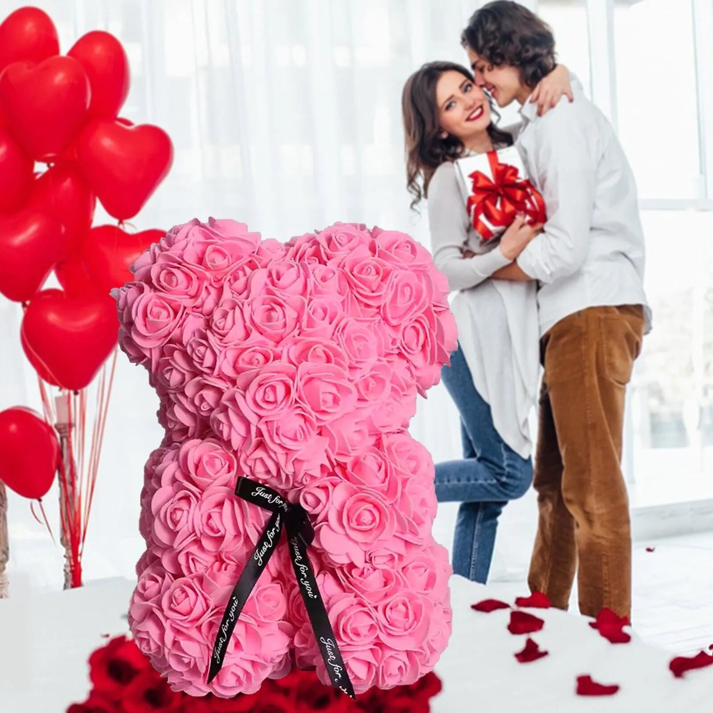 7 Inch (18cm) Immortal Rose Bear - Perfect Gift for Mother's Day, Weddings, Valentine's Day, Christmas or New Year - Creative Simulation Flower for Girlfriend.