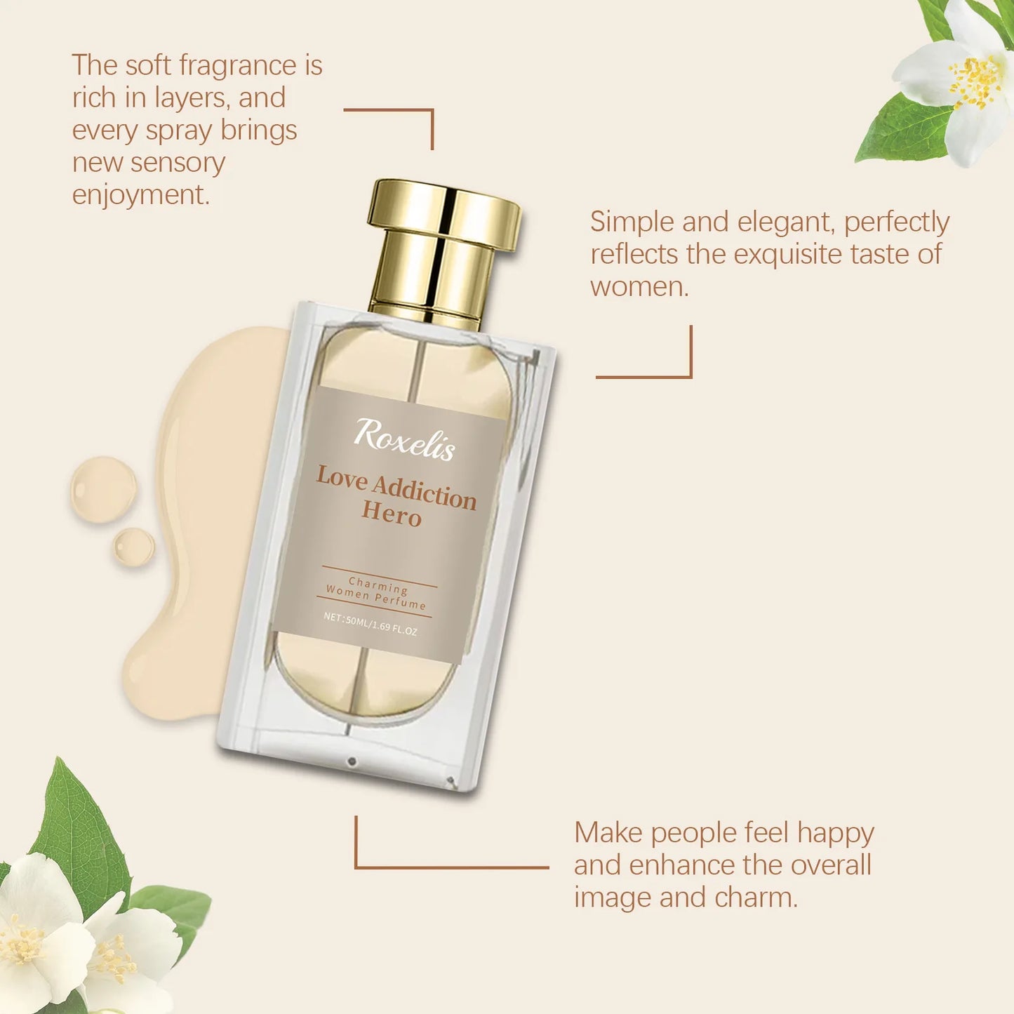 Charming Floral Scent Perfume for Women By Roxelis - Long-Lasting Body Mist, 50ml Natural Fresh Body Spray for Dating, Glamour, Everyday Allure - Perfect Gift For Her