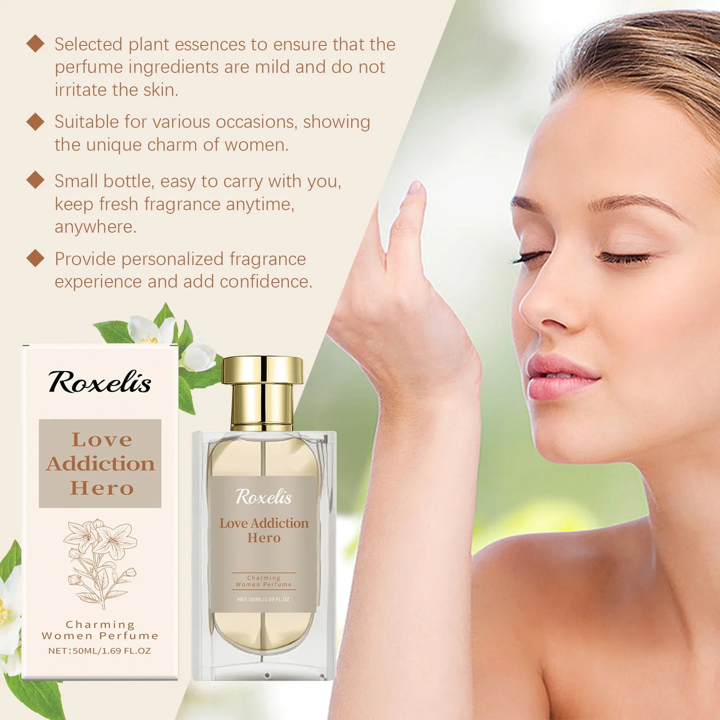 Charming Floral Scent Perfume for Women By Roxelis - Long-Lasting Body Mist, 50ml Natural Fresh Body Spray for Dating, Glamour, Everyday Allure - Perfect Gift For Her