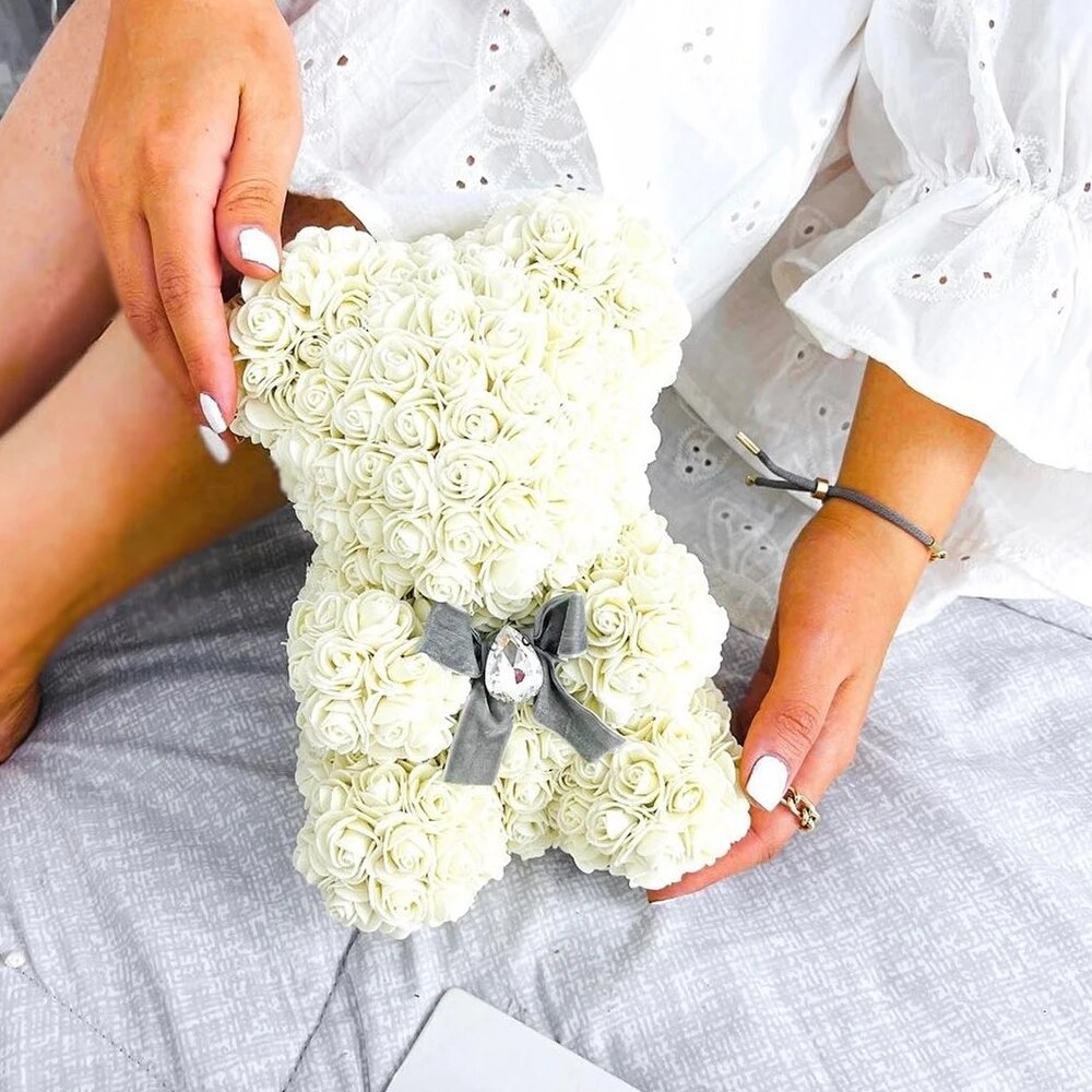 7 Inch (18cm) Immortal Rose Bear - Perfect Gift for Mother's Day, Weddings, Valentine's Day, Christmas or New Year - Creative Simulation Flower for Girlfriend.