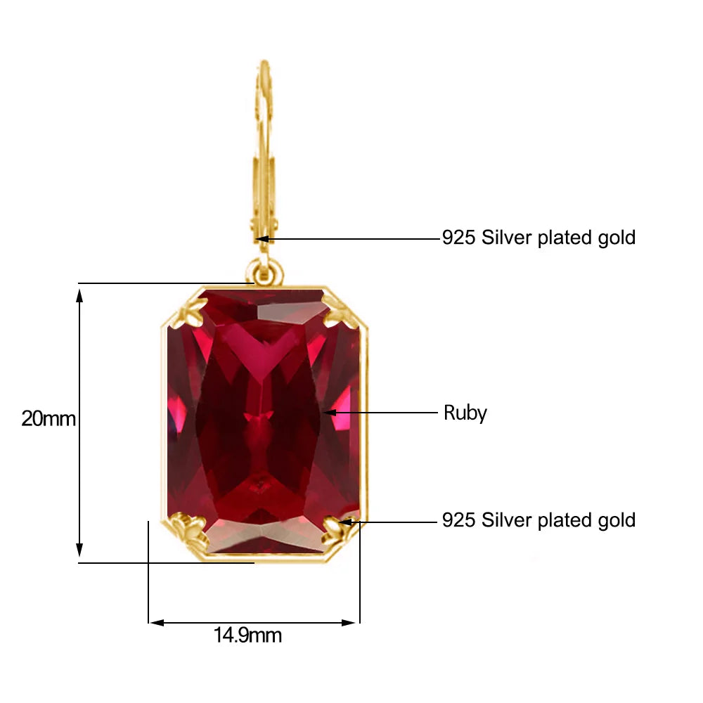 Elegant Ruby Dangle Earrings for Women – 925 Silver 18K Gold Plated Hoops Fine Jewelry for Engagement, Party & Gifting Her