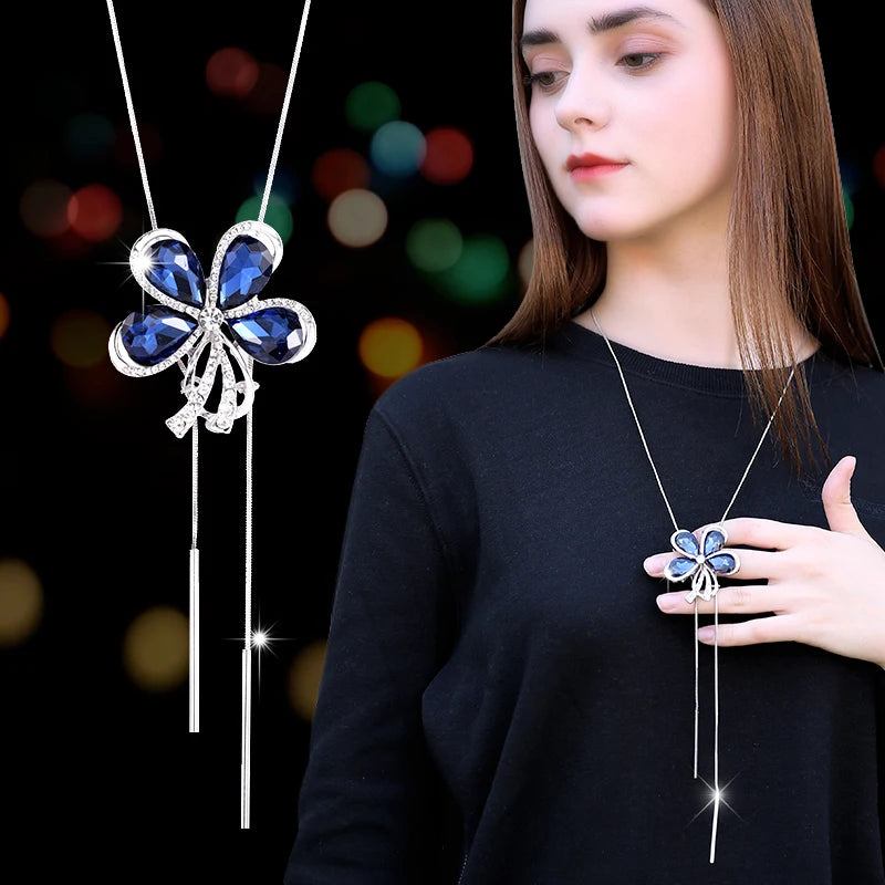 Women's Flower Design Long Pendant Necklaces: Adjustable Size, High Quality & Perfect Match With Winter Sweater Fashion Jewelry - Elegant Gift for Women