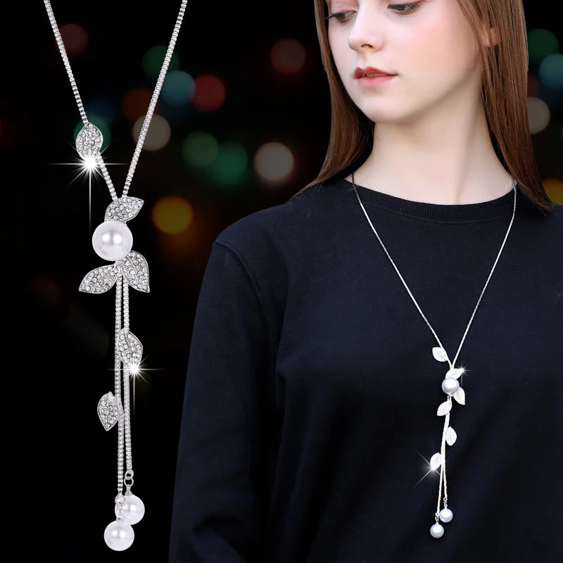 Women's Flower Design Long Pendant Necklaces: Adjustable Size, High Quality & Perfect Match With Winter Sweater Fashion Jewelry - Elegant Gift for Women
