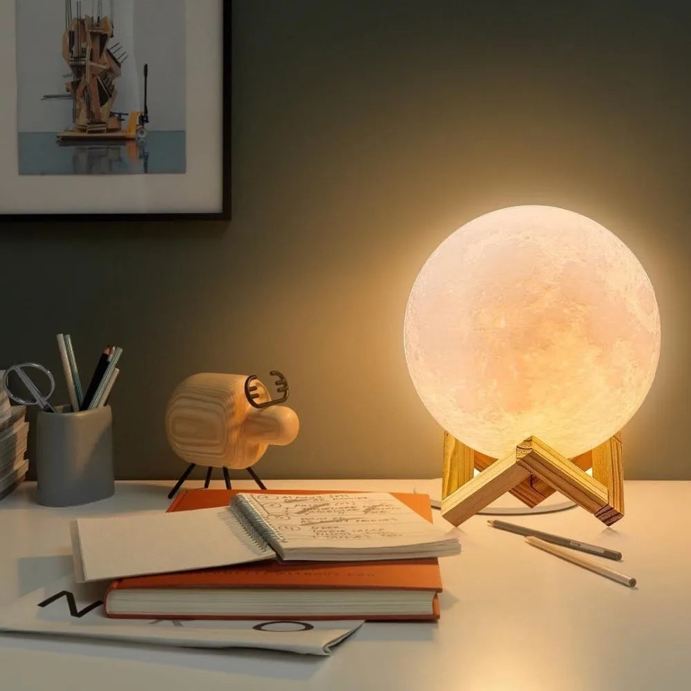 Colorful 3D Moon Lamp – Rechargeable USB LED Touch Light for Bedroom, Home Decor & Night Ambiance - Prfect Gift For All