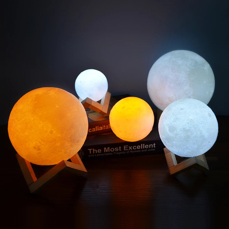 Colorful 3D Moon Lamp – Rechargeable USB LED Touch Light for Bedroom, Home Decor & Night Ambiance - Prfect Gift For All