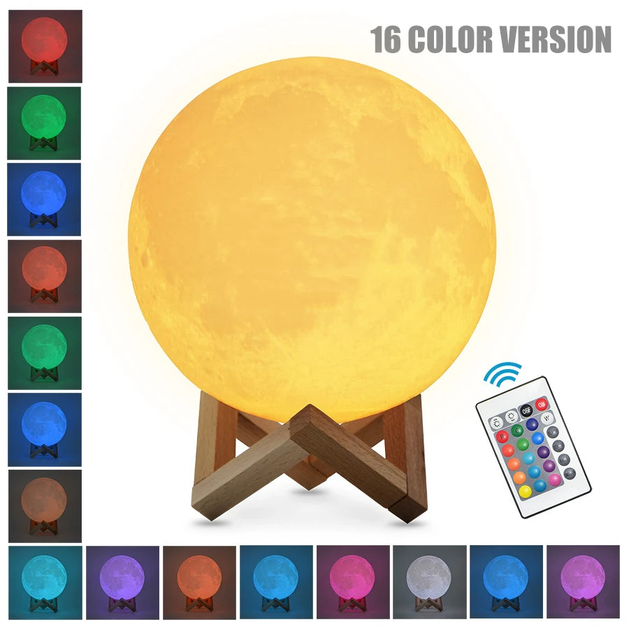Colorful 3D Moon Lamp – Rechargeable USB LED Touch Light for Bedroom, Home Decor & Night Ambiance - Prfect Gift For All