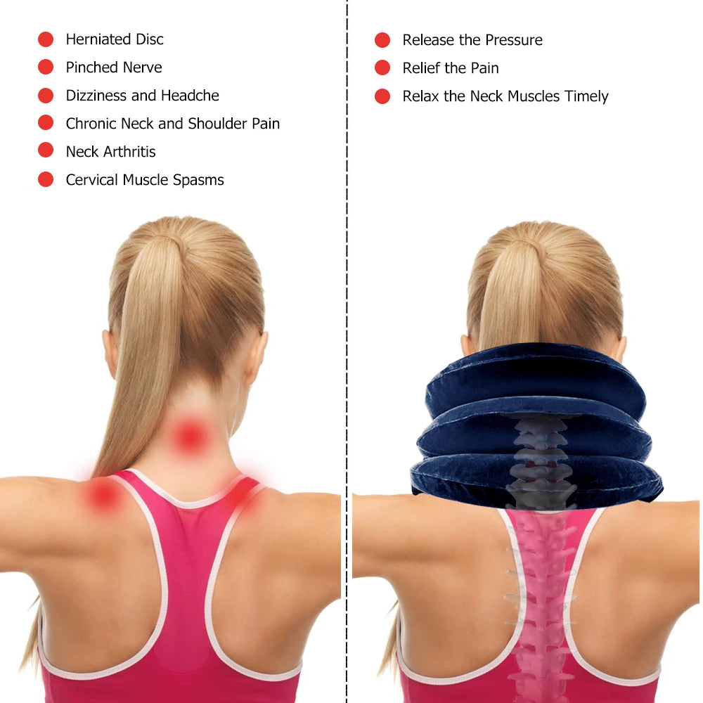 Inflatable Cervical Neck Traction Pillow – Posture Corrector & Pain Relief Brace for Travel & Home - Perfect Gift for Loved Ones