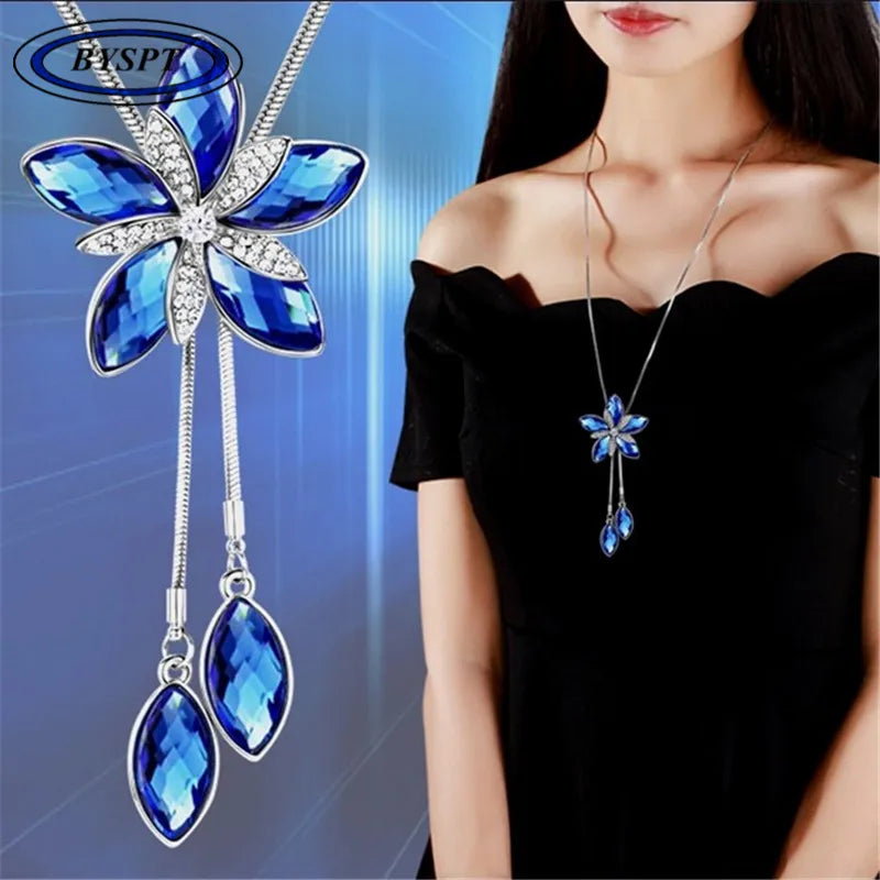 Women's Flower Design Long Pendant Necklaces: Adjustable Size, High Quality & Perfect Match With Winter Sweater Fashion Jewelry - Elegant Gift for Women