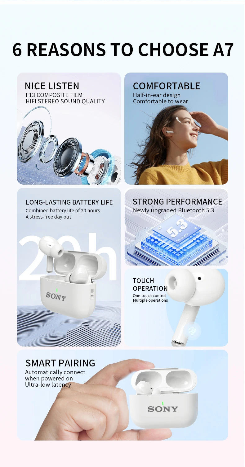 SONY In-Ear Bluetooth Wireless Gaming TWS Earbuds – HiFi Sports Earphones for Android iOS Devices - Elegant Gift For All