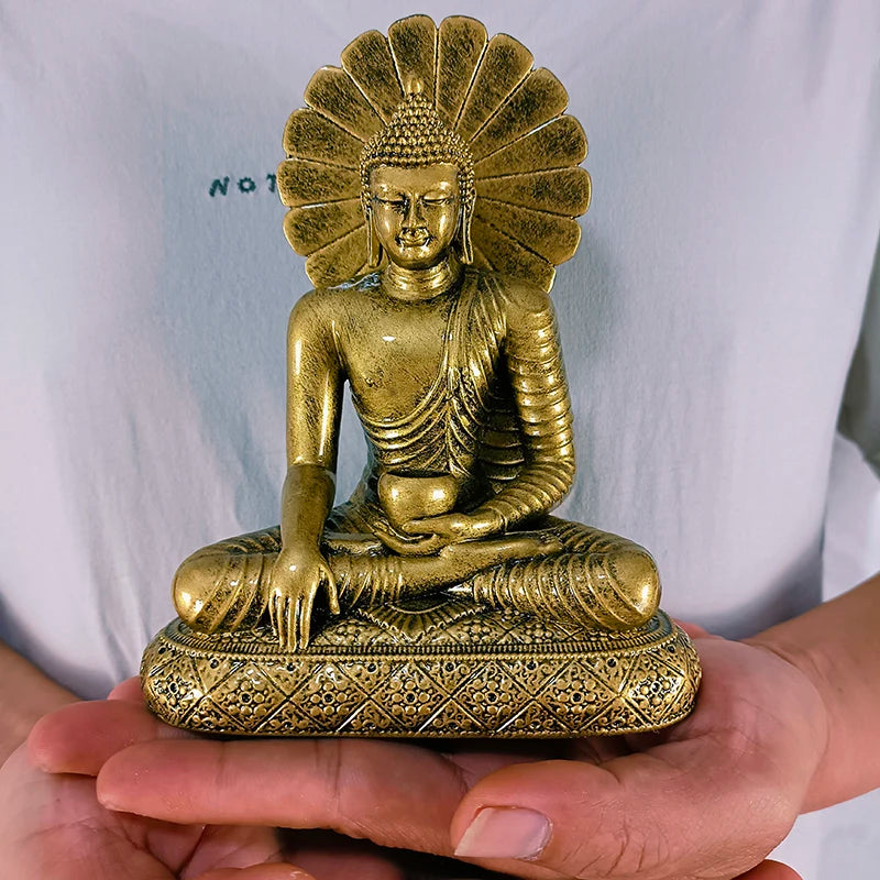 Sakyamuni Buddha Figurine – Golden Resin Feng Shui Ornament for Home or Office, Sculpture for Meditation - Ideal Gift for All