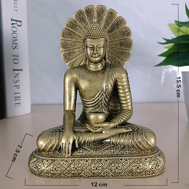 Sakyamuni Buddha Figurine – Golden Resin Feng Shui Ornament for Home or Office, Sculpture for Meditation - Ideal Gift for All