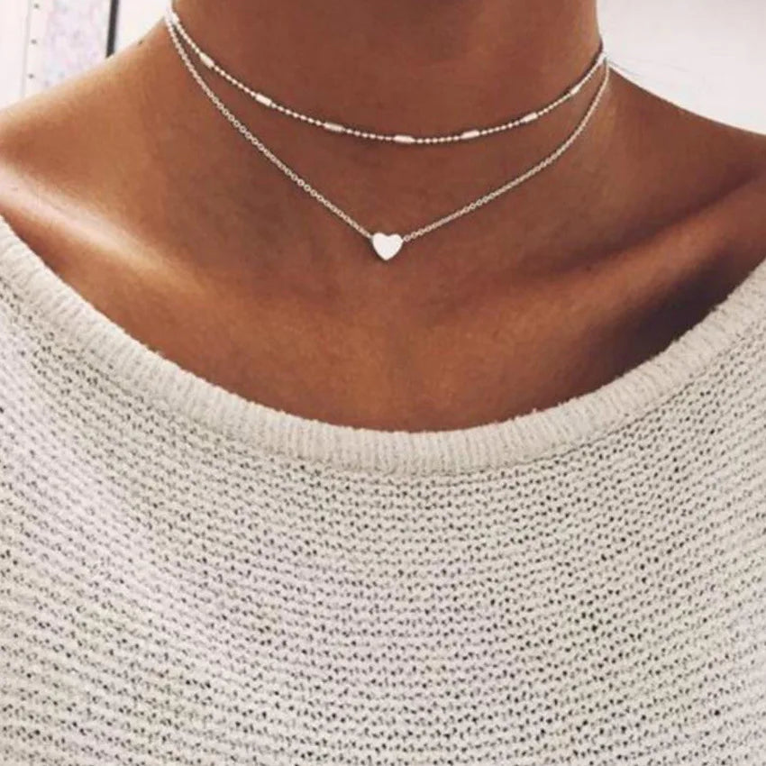Elegant Layered Chain Jewelry for Women - Minimalist Pearl Heart Choker Necklace With Heart Pendant - Perfect Gift for Her