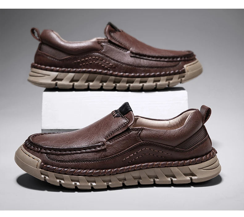 Classic Retro Leather Loafer Shoes for Men – Elegant Hand-Sewn Slip-On Casual Footwear for Summer & Spring Parties - Gift for Him