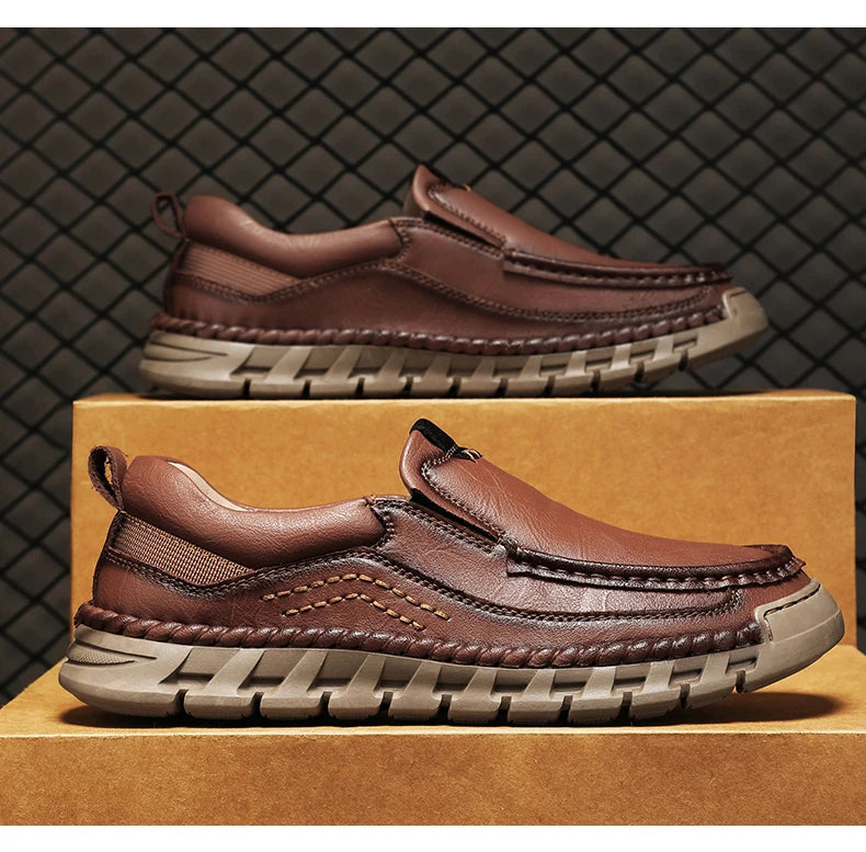Classic Retro Leather Loafer Shoes for Men – Elegant Hand-Sewn Slip-On Casual Footwear for Summer & Spring Parties - Gift for Him