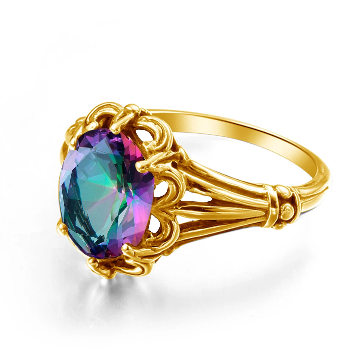 Handmade Mystic Topaz Gemstones Gold Ring – High Quality, 8*10mm Oval Stone Women’s Trending Jewelry For Birthday, Party, Daily Wear - Elegant gift for Her