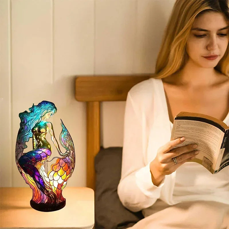 Creative Resin Animal Night Lamp – USB LED Light for Desk or Bedroom Decor, Mermaid, Wolf, Owl, Cat, Dragon Series - Perfect for Housewarming Gift