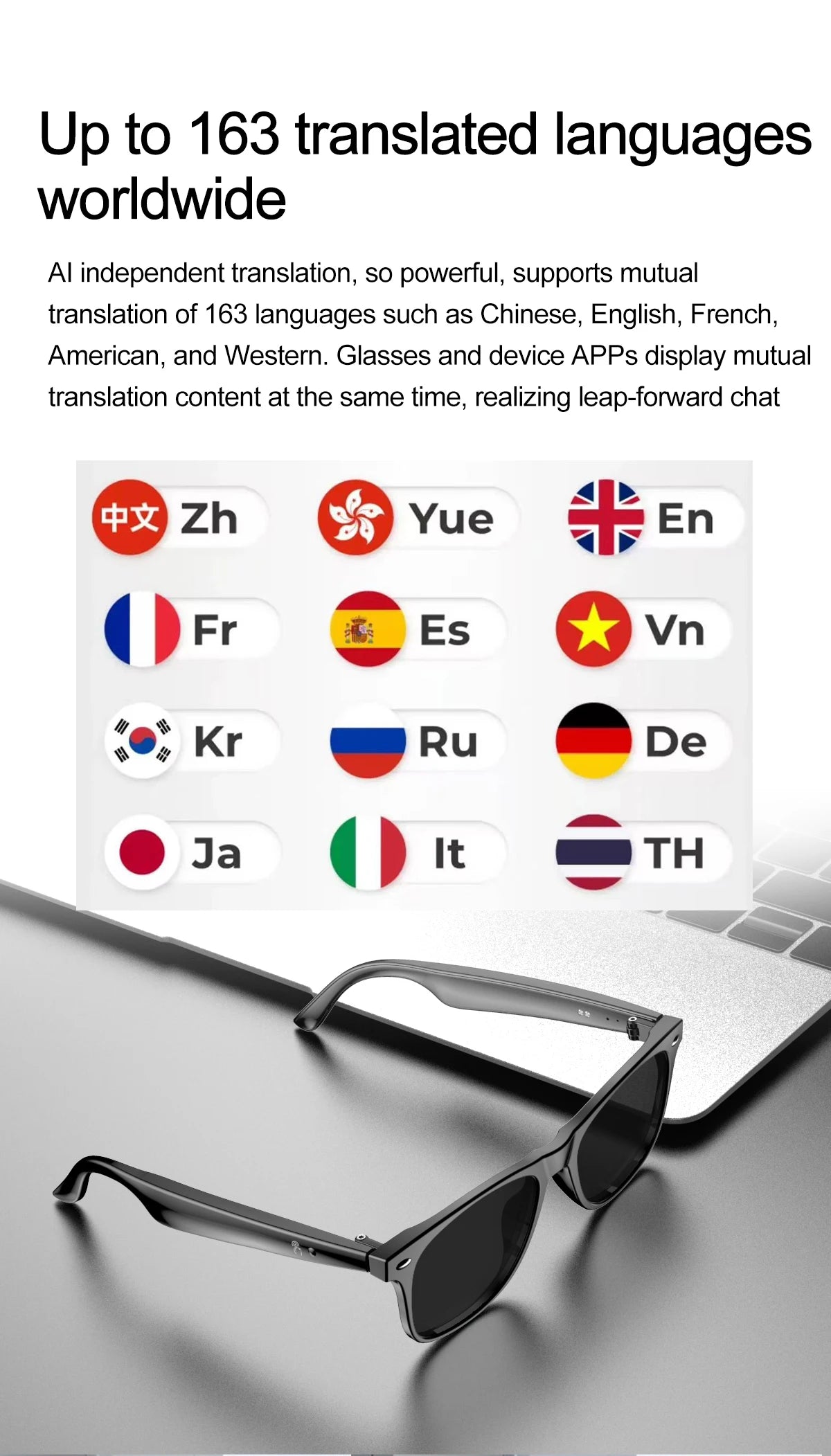LIGE Intelligent Translation Smart Bluetooth Glasses - Wireless Calling Sunglasses with Mic, Touch Control & Voice Assistant - Perfect Gift for All