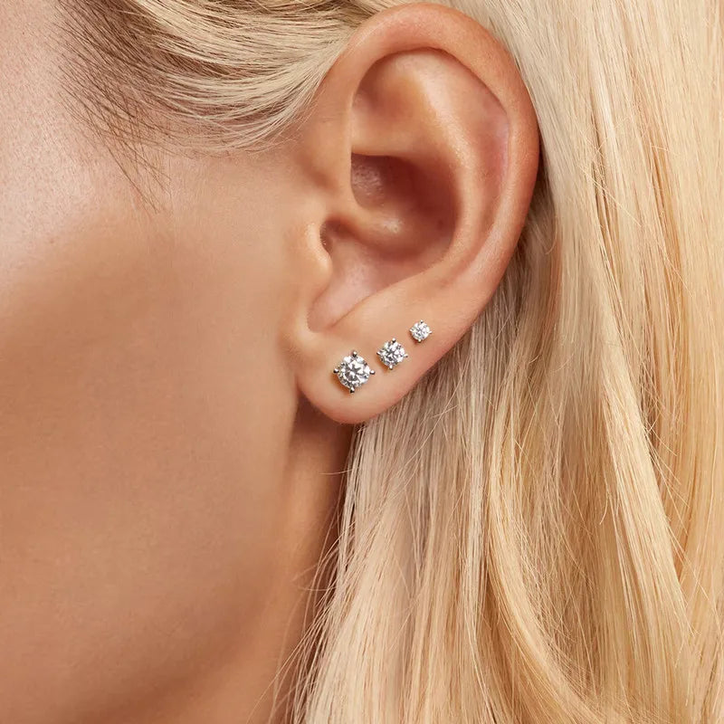 925 Sterling Silver Moissanite Stud Earrings - D Color Diamond earrings with four prongs, Women's Fine Jewelry for Wedding, Anniversary, Daily Use or Party - Excellent Gift For Women