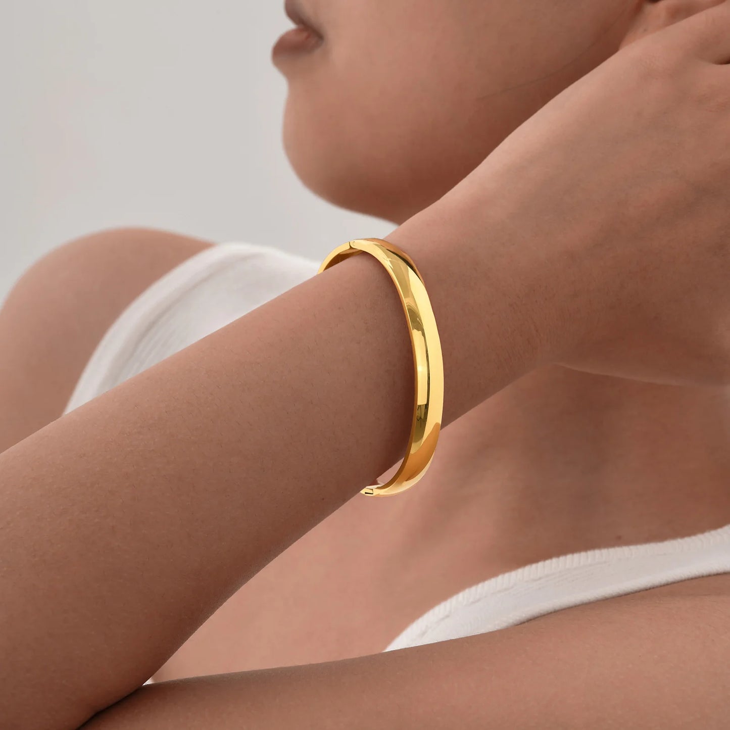 18K Gold Plated Stainless Steel Bangles for Women – 4mm, 5.7mm & 7.7mm Smooth Openable Bracelet, Classic & Elegant Jewelry Accessory