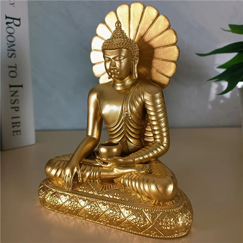 Sakyamuni Buddha Figurine – Golden Resin Feng Shui Ornament for Home or Office, Sculpture for Meditation - Ideal Gift for All