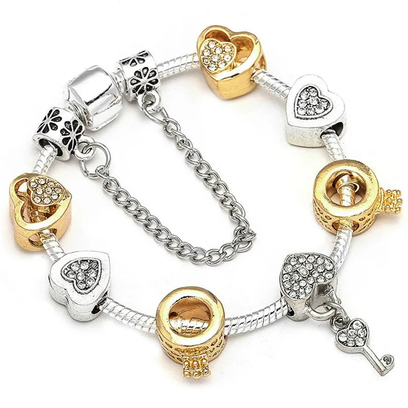 Women's Heart Key Pendant Charm Bracelets - Original Girls Princess Crown Beaded Bracelet Wife Jewelry - Excellent Gift For Women