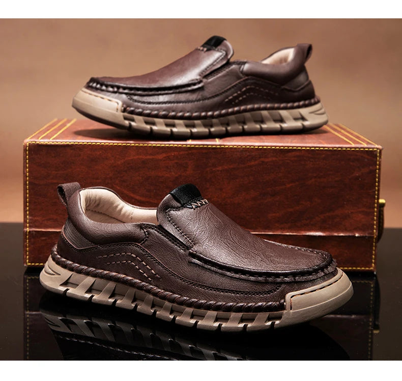 Classic Retro Leather Loafer Shoes for Men – Elegant Hand-Sewn Slip-On Casual Footwear for Summer & Spring Parties - Gift for Him