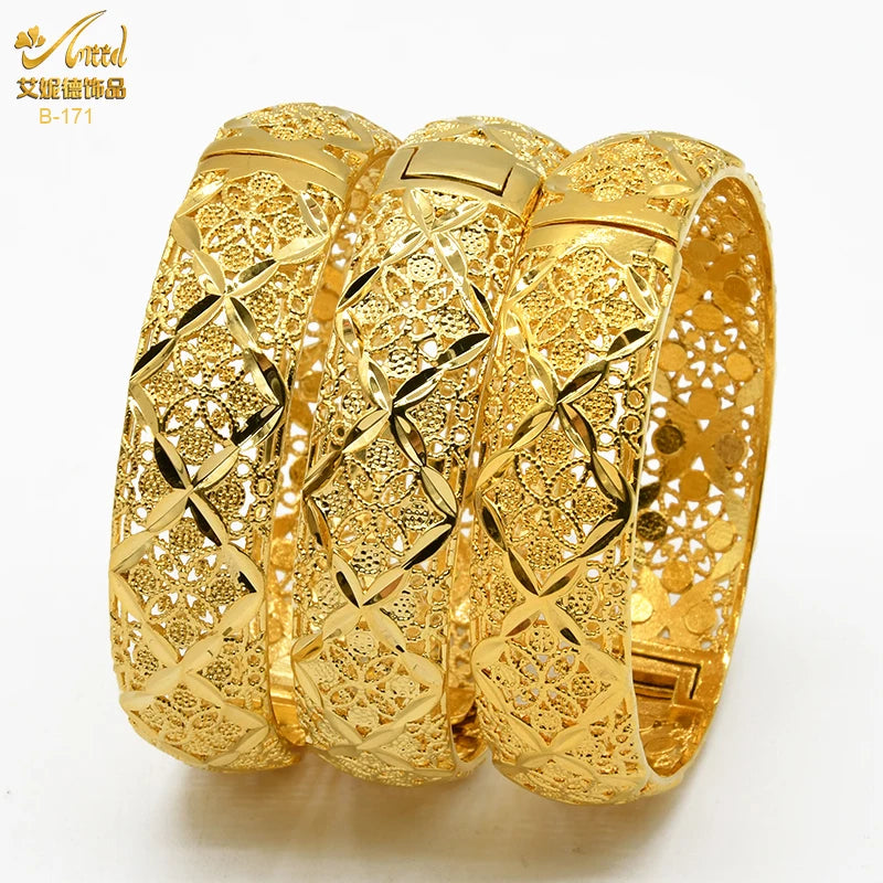 ANIID Dubai 24K Gold Plated Bangle Arabic / Indian Bridal Charm Bracelet | Luxury Wedding & Party Jewelry