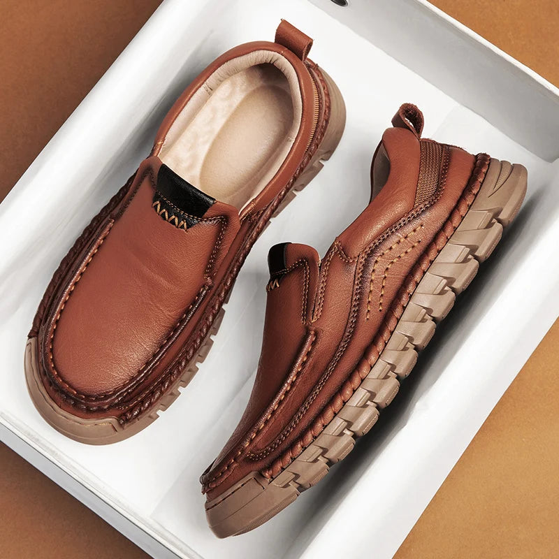 Classic Retro Leather Loafer Shoes for Men – Elegant Hand-Sewn Slip-On Casual Footwear for Summer & Spring Parties - Gift for Him