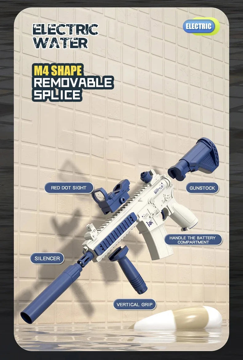 Full Auto M416 Water Gun Toy – Rechargeable Pistol for Beach Battles, Kids & Adult Outdoor Summer Fun - Perfect Gift for Friends & Family