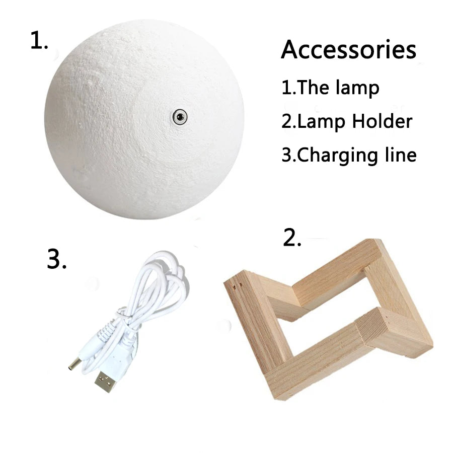 Colorful 3D Moon Lamp – Rechargeable USB LED Touch Light for Bedroom, Home Decor & Night Ambiance - Prfect Gift For All