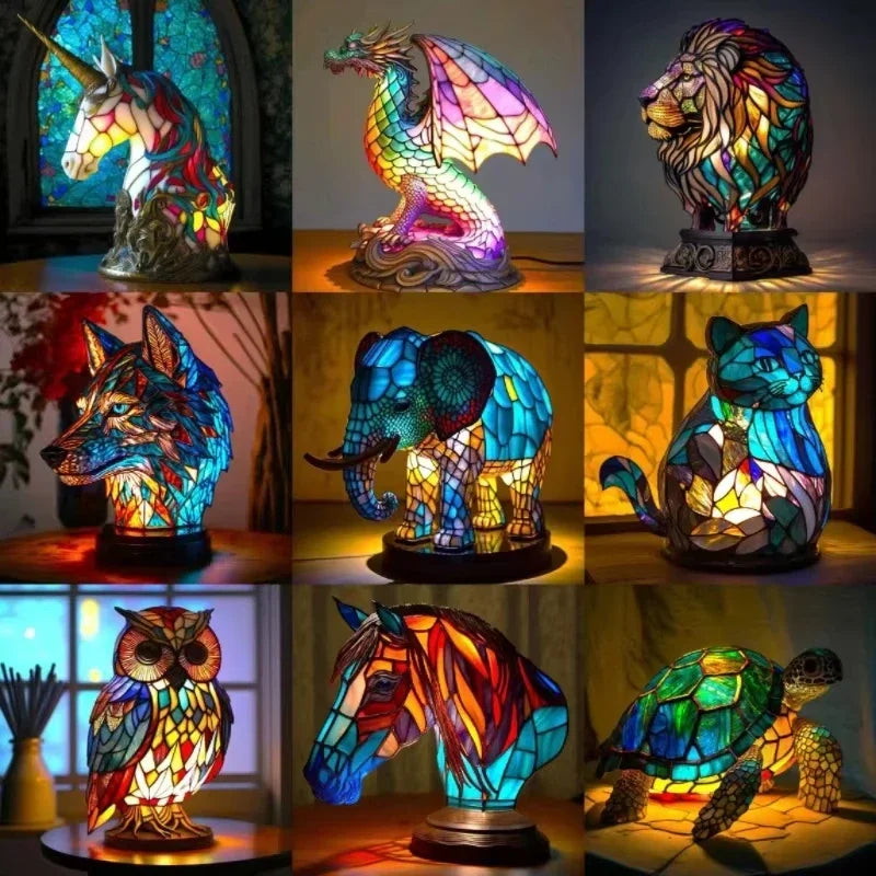 Creative Resin Animal Night Lamp – USB LED Light for Desk or Bedroom Decor, Mermaid, Wolf, Owl, Cat, Dragon Series - Perfect for Housewarming Gift