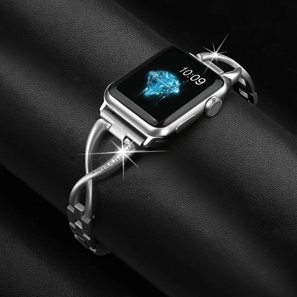 Dressy Stainless Steel Link Bracelet for Apple Watch Series3-9 : Watchbands of 40mm 41mm 44mm 45mm - Gift for Women