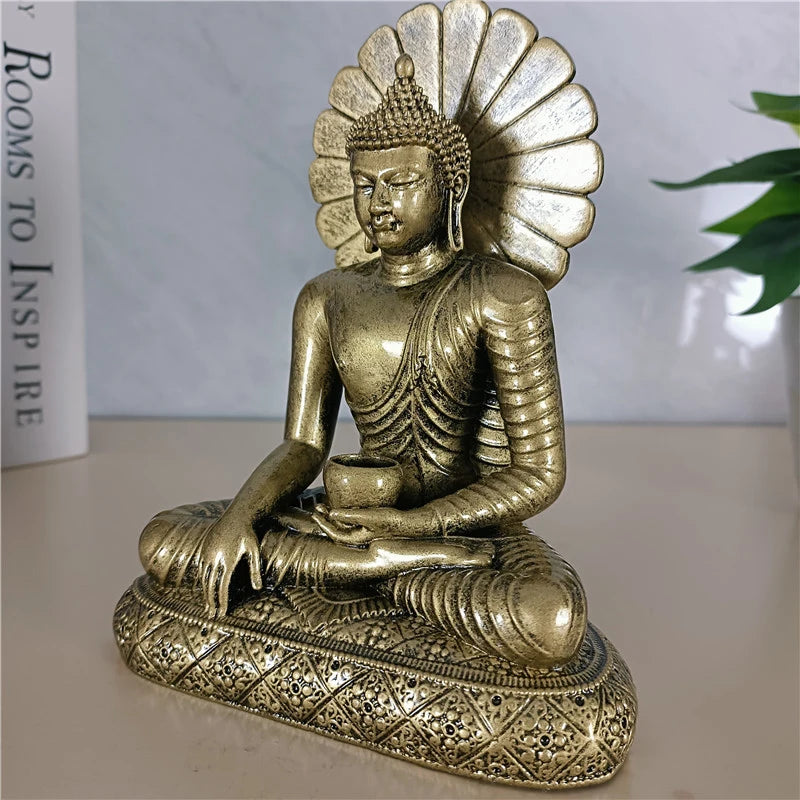 Sakyamuni Buddha Figurine – Golden Resin Feng Shui Ornament for Home or Office, Sculpture for Meditation - Ideal Gift for All