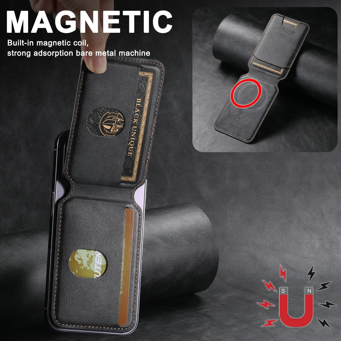Luxury Leather Card Holder for iPhone - Magnetic Card Holder Max Plus Phone Bank ID Card - Perfect Gift for All