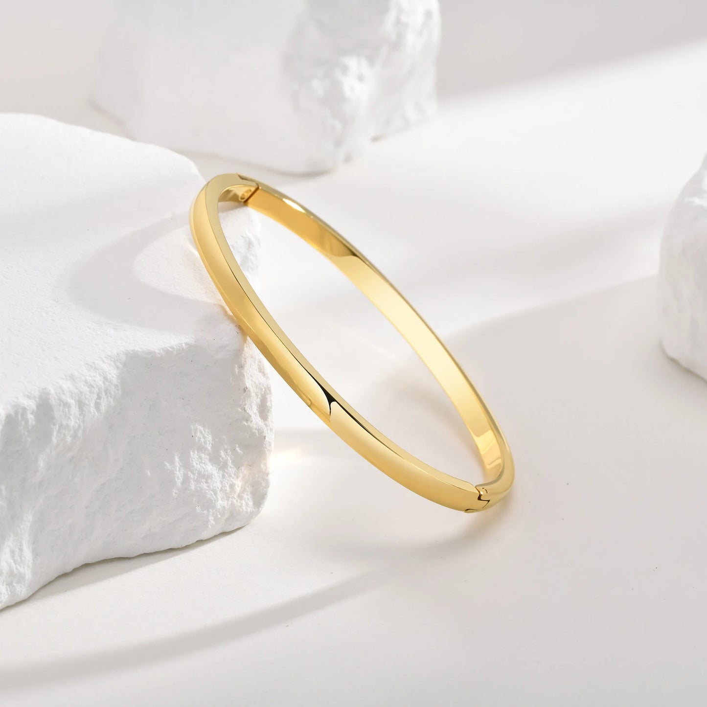 18K Gold Plated Stainless Steel Bangles for Women – 4mm, 5.7mm & 7.7mm Smooth Openable Bracelet, Classic & Elegant Jewelry Accessory