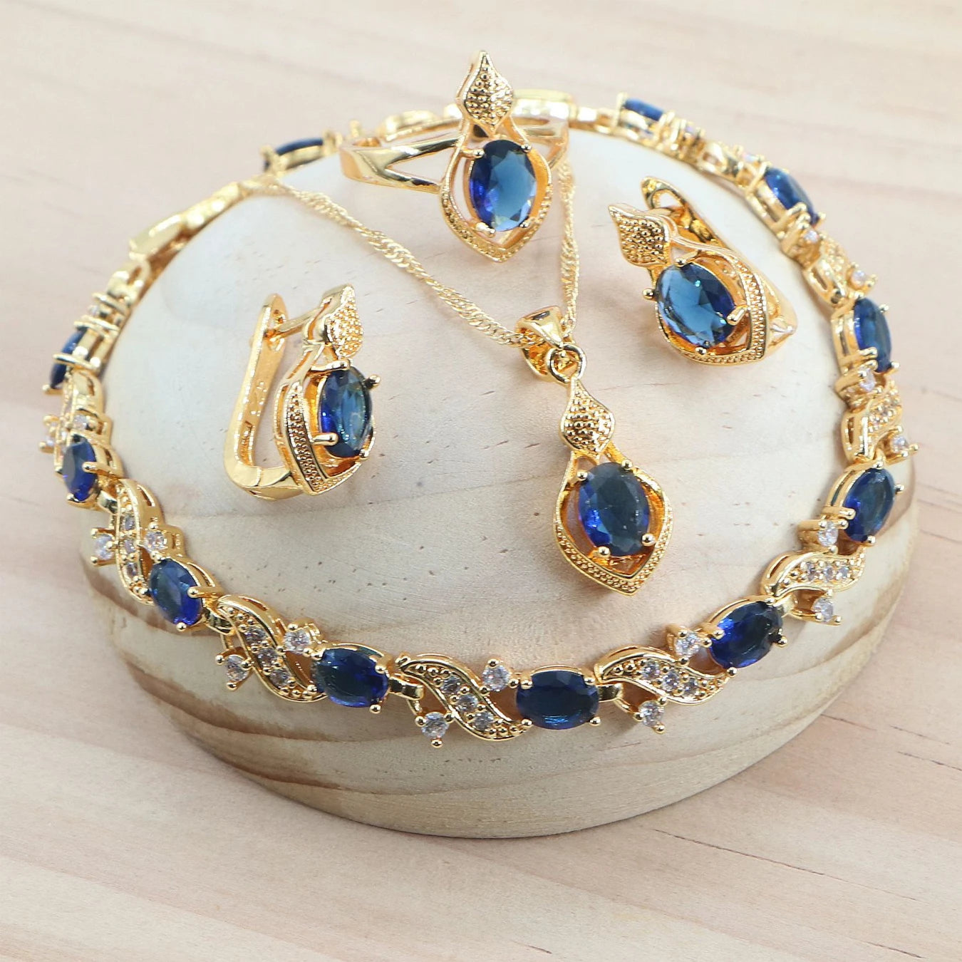 Elegant Blue Red Green Purple White Zircon Wedding Jewelry Set for Women