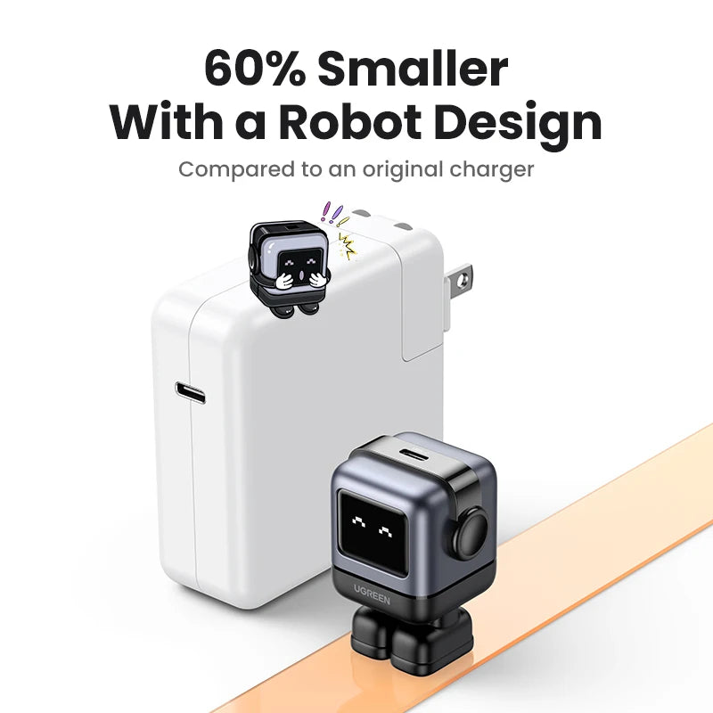 UGREEN 30W-65W Robot Design GaN Charger - Multi-Port Simultaneous & Fast Charging PD3.0 Charger, UAS Plug & Compatibility with All Brands of Gadgets - Elegant Gift for All