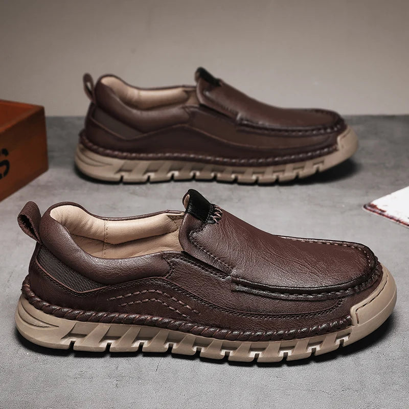 Classic Retro Leather Loafer Shoes for Men – Elegant Hand-Sewn Slip-On Casual Footwear for Summer & Spring Parties - Gift for Him