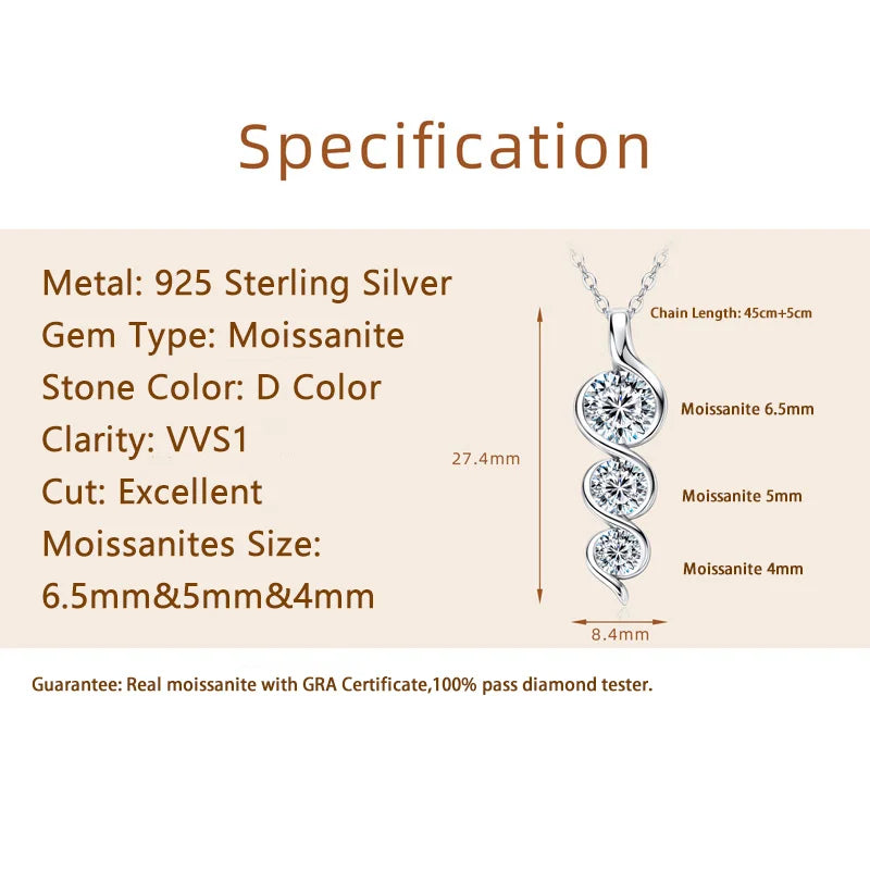 RAPRGOLD 925 Silver Chain With Moissanite Pendant for Women – Round Cut & Twisted Pendant Necklace for Wedding, Party - Jewelry Gift for Her