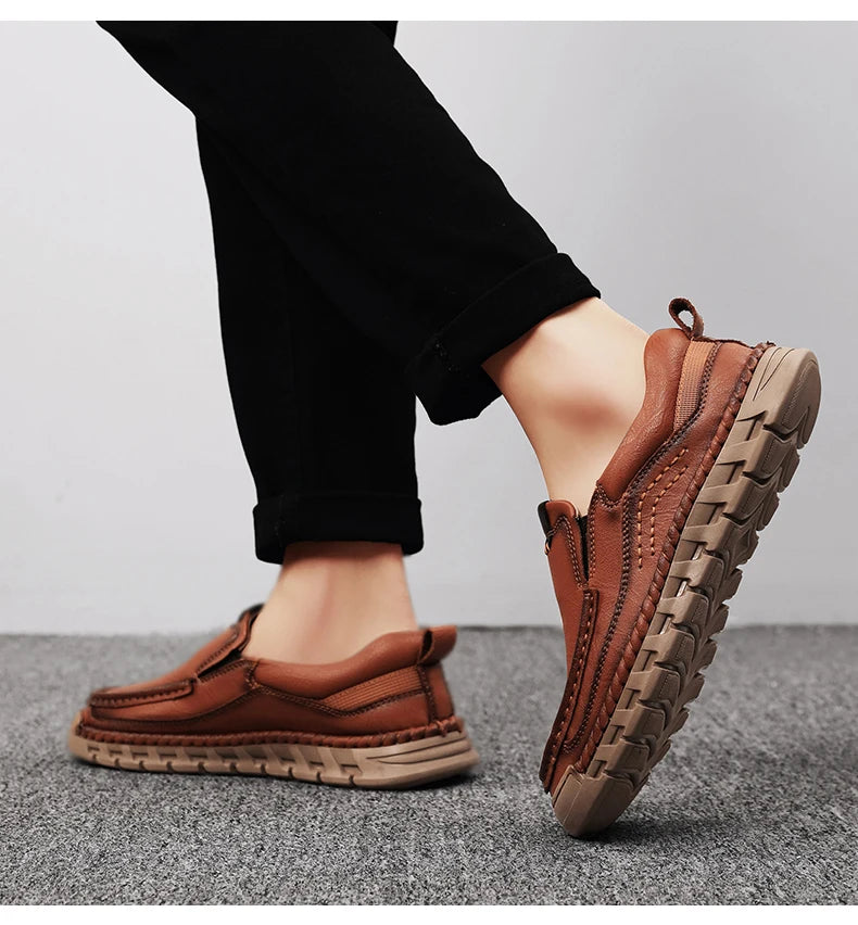 Classic Retro Leather Loafer Shoes for Men – Elegant Hand-Sewn Slip-On Casual Footwear for Summer & Spring Parties - Gift for Him