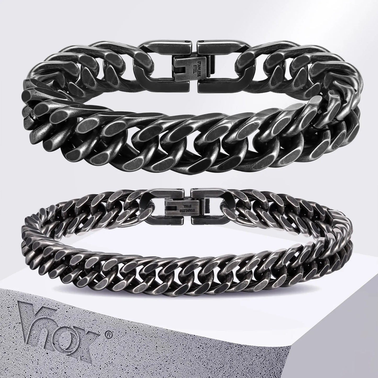 Bold 8mm/12mm Oxidized Stainless Steel Cuban Link Bracelet for Men - Punk Rock Style Wristband for Daily Wear & Party - Perfect Jewelry Gift for Him