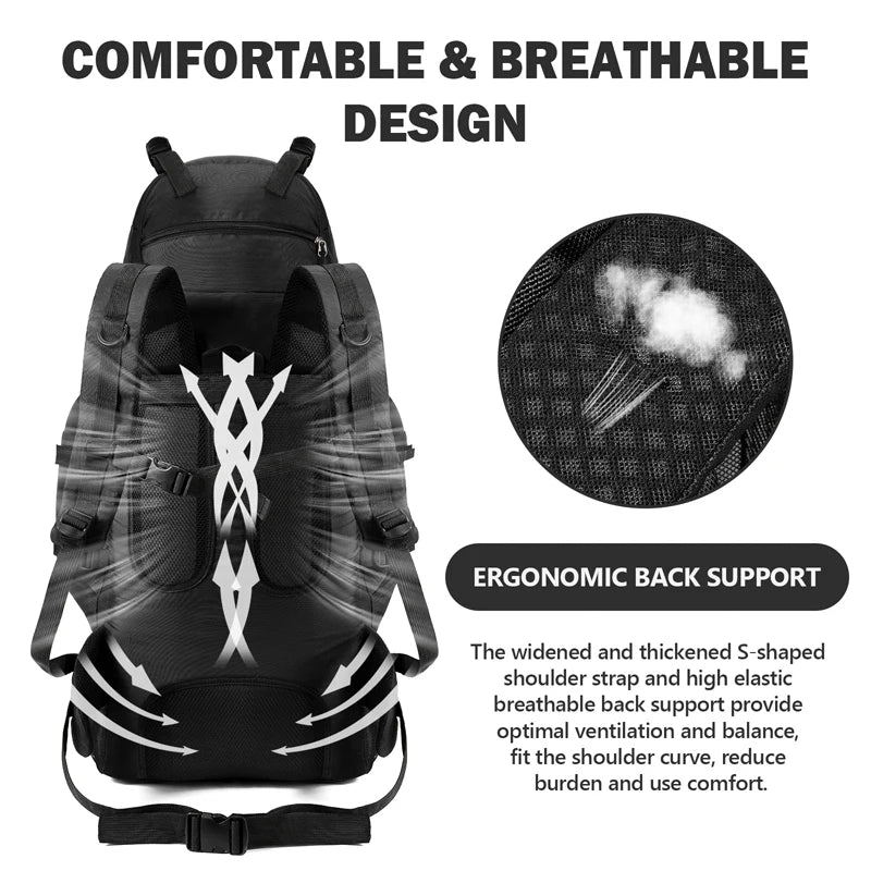 Men's 90L Trekking Bag | Waterproof Outdoor Backpack for Hiking, Camping & Travel Adventures, Heavy-Duty Rucksack With Cover| Perfect Gift for Him