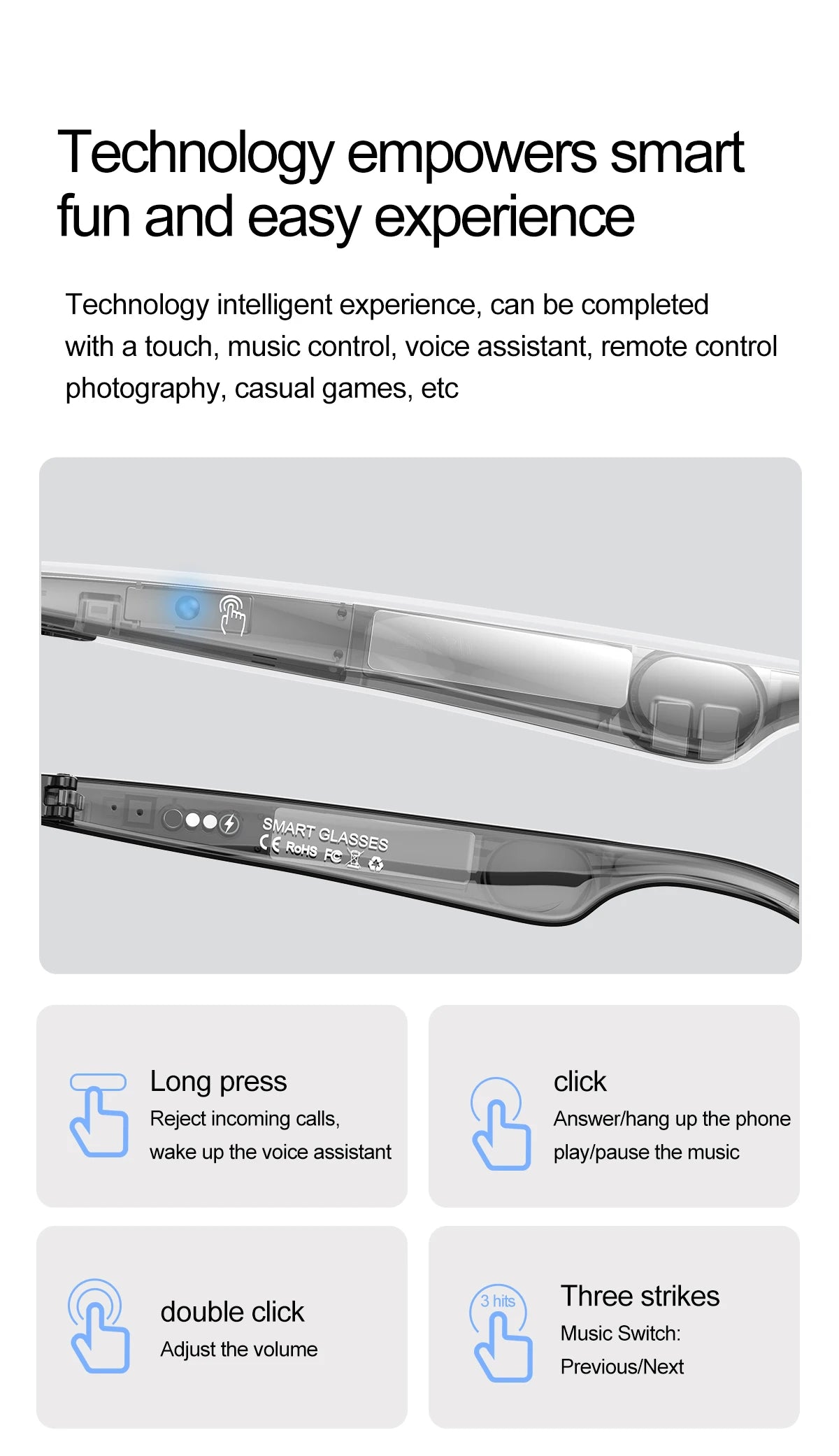LIGE Intelligent Translation Smart Bluetooth Glasses - Wireless Calling Sunglasses with Mic, Touch Control & Voice Assistant - Perfect Gift for All