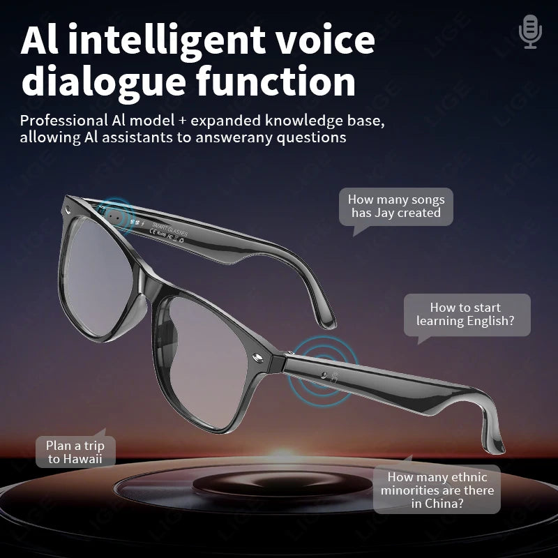 LIGE Intelligent Translation Smart Bluetooth Glasses - Wireless Calling Sunglasses with Mic, Touch Control & Voice Assistant - Perfect Gift for All