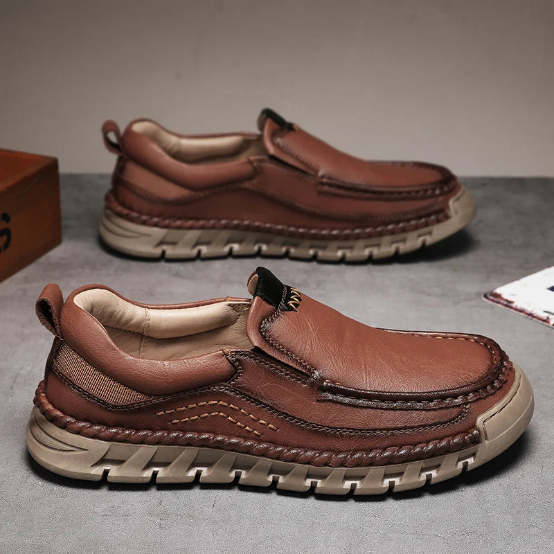 Classic Retro Leather Loafer Shoes for Men – Elegant Hand-Sewn Slip-On Casual Footwear for Summer & Spring Parties - Gift for Him