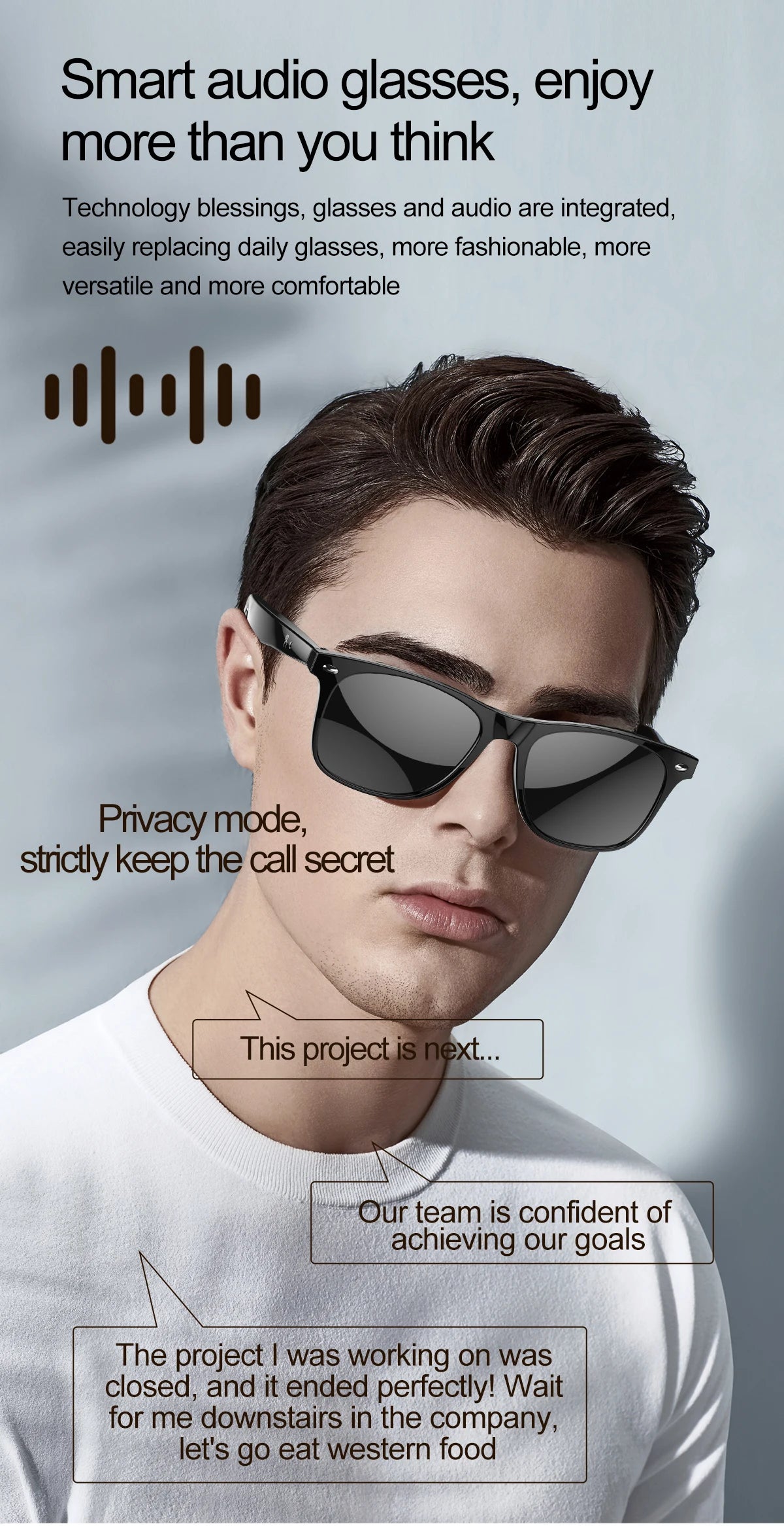 LIGE Intelligent Translation Smart Bluetooth Glasses - Wireless Calling Sunglasses with Mic, Touch Control & Voice Assistant - Perfect Gift for All