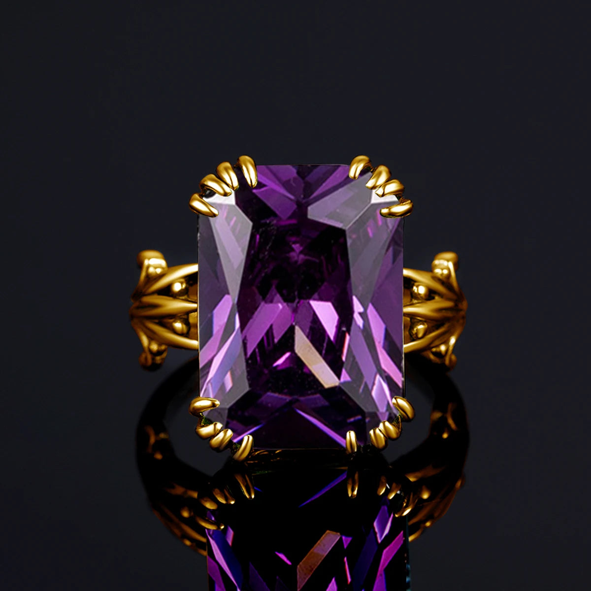 Amethyst rectangle gold-plated woman's ring in 925 sterling silver - ideal for a banquet or party, sophisticated, fine jewelry - Perfect Gift for Women