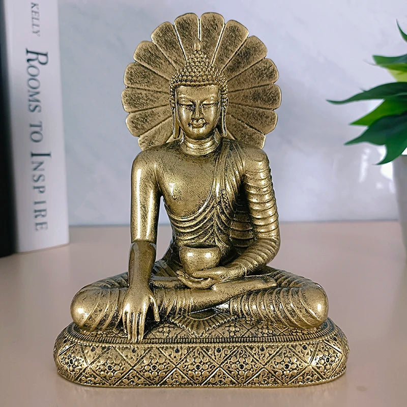 Sakyamuni Buddha Figurine – Golden Resin Feng Shui Ornament for Home or Office, Sculpture for Meditation - Ideal Gift for All